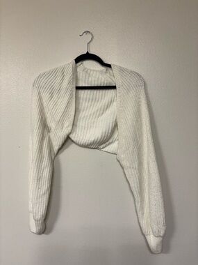 White Cropped Open-Front Knit Bolero Sweater